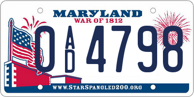 MD license plate 0AD4798