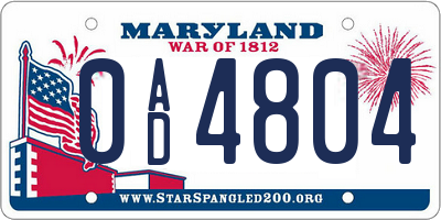 MD license plate 0AD4804