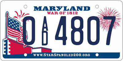 MD license plate 0AD4807