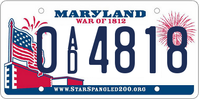MD license plate 0AD4818