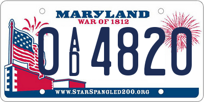 MD license plate 0AD4820
