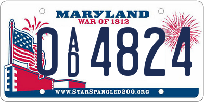 MD license plate 0AD4824