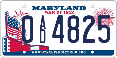 MD license plate 0AD4825