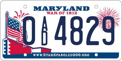 MD license plate 0AD4829