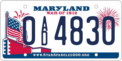 MD license plate 0AD4830