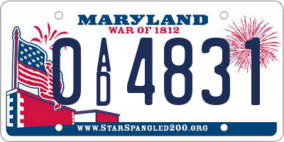 MD license plate 0AD4831
