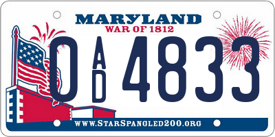 MD license plate 0AD4833