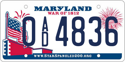MD license plate 0AD4836