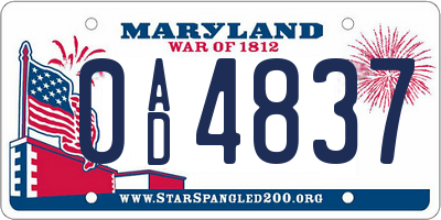 MD license plate 0AD4837