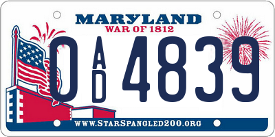 MD license plate 0AD4839