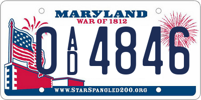 MD license plate 0AD4846