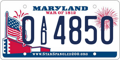 MD license plate 0AD4850