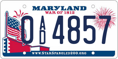 MD license plate 0AD4857