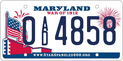 MD license plate 0AD4858