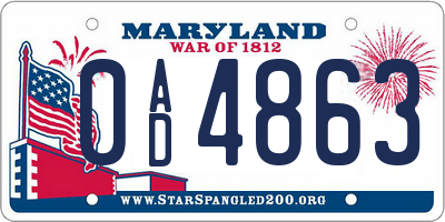 MD license plate 0AD4863