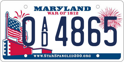 MD license plate 0AD4865