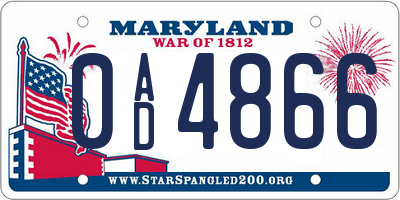 MD license plate 0AD4866