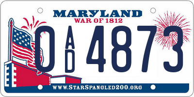 MD license plate 0AD4873