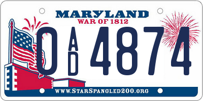MD license plate 0AD4874