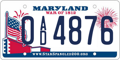 MD license plate 0AD4876