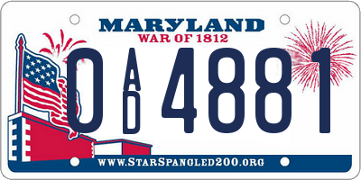 MD license plate 0AD4881