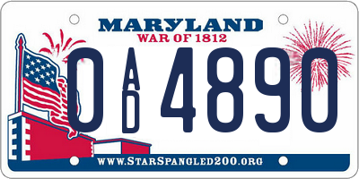 MD license plate 0AD4890