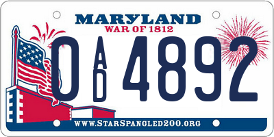 MD license plate 0AD4892