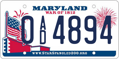 MD license plate 0AD4894