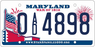 MD license plate 0AD4898
