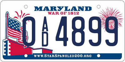MD license plate 0AD4899