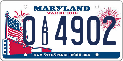 MD license plate 0AD4902