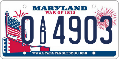 MD license plate 0AD4903