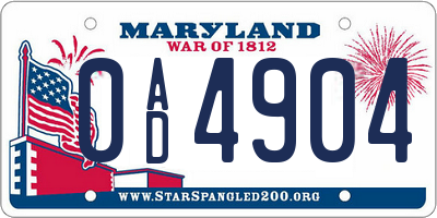 MD license plate 0AD4904