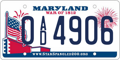 MD license plate 0AD4906
