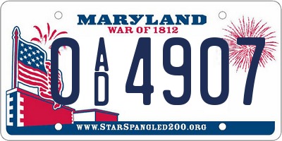 MD license plate 0AD4907
