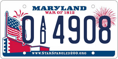 MD license plate 0AD4908