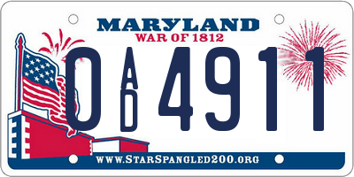MD license plate 0AD4911