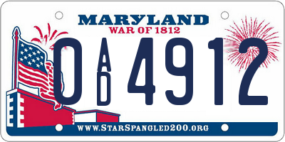 MD license plate 0AD4912