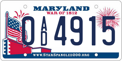 MD license plate 0AD4915