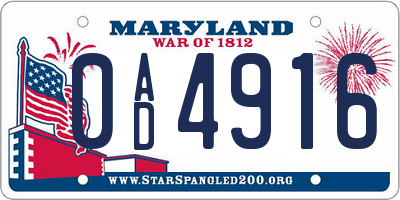 MD license plate 0AD4916