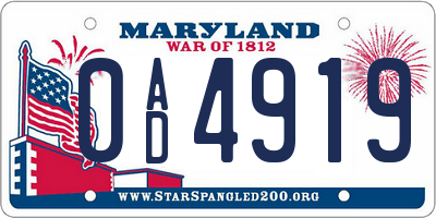 MD license plate 0AD4919