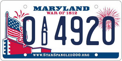 MD license plate 0AD4920