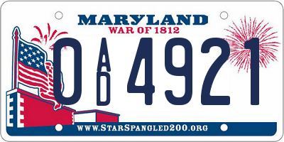 MD license plate 0AD4921