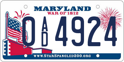 MD license plate 0AD4924