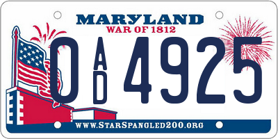 MD license plate 0AD4925