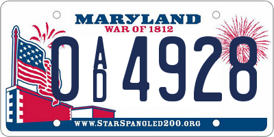 MD license plate 0AD4928