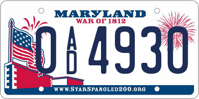 MD license plate 0AD4930