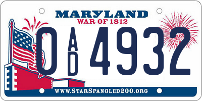 MD license plate 0AD4932