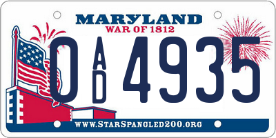 MD license plate 0AD4935