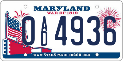 MD license plate 0AD4936